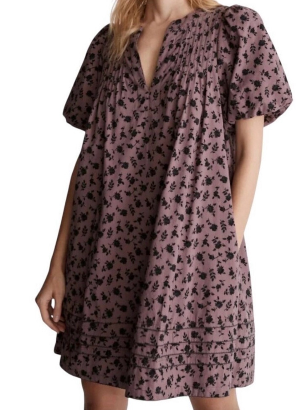 Madewell Tillie Puff Sleeve-Mini Dress-Fug Shadow Bloom Size Small
